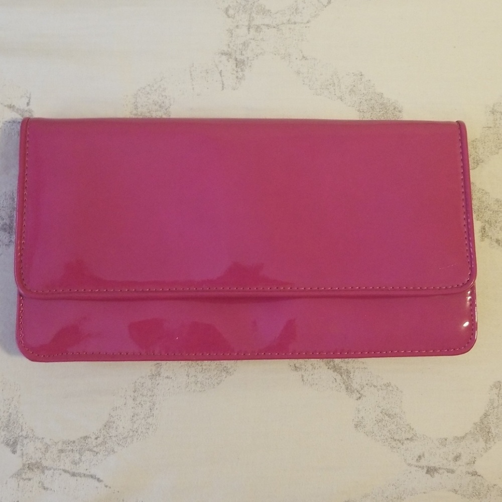 Pink patent leather clutch
